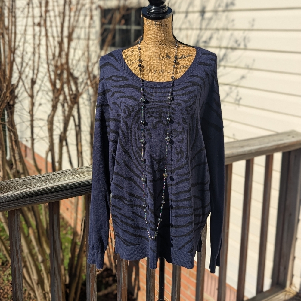 Navy Zebra Face Print Sweater